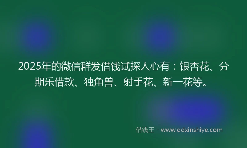 2025年的微信群发借钱试探人心有：银杏花、分期乐借款、独角兽、射手花、新一花等。