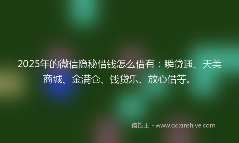 2025年的微信隐秘借钱怎么借有：瞬贷通、天美商城、金满仓、钱贷乐、放心借等。