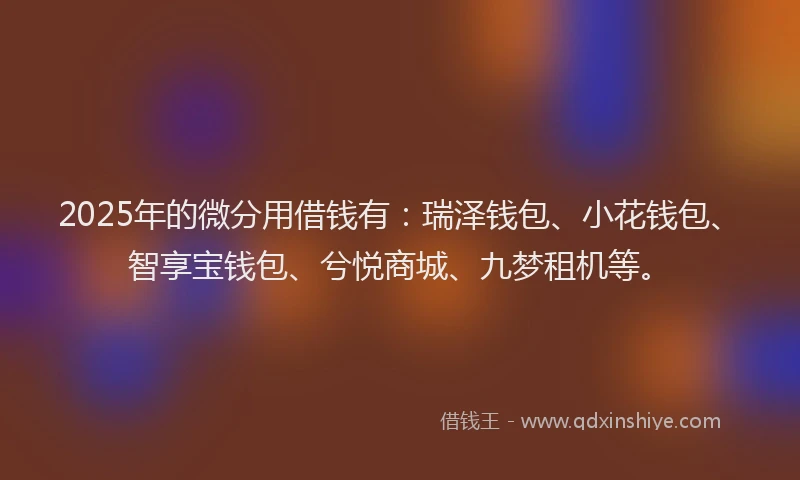 2025年的微分用借钱有：瑞泽钱包、小花钱包、智享宝钱包、兮悦商城、九梦租机等。