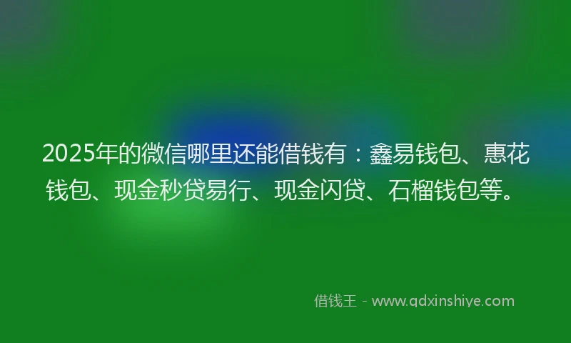 2025年的微信哪里还能借钱有：鑫易钱包、惠花钱包、现金秒贷易行、现金闪贷、石榴钱包等。