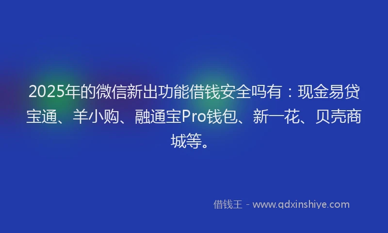 2025年的微信新出功能借钱安全吗有：现金易贷宝通、羊小购、融通宝Pro钱包、新一花、贝壳商城等。