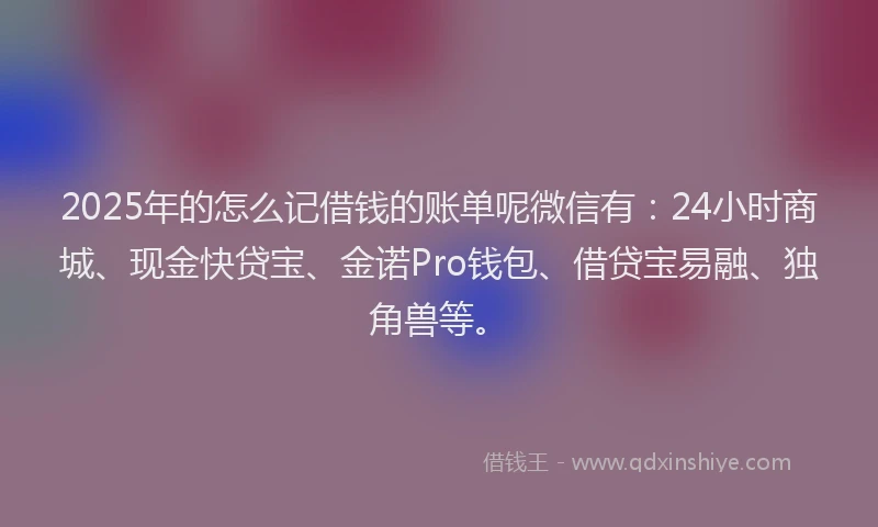 2025年的怎么记借钱的账单呢微信有：24小时商城、现金快贷宝、金诺Pro钱包、借贷宝易融、独角兽等。