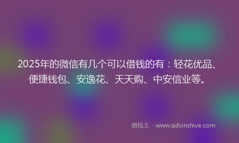 2025年的微信有几个可以借钱的有：轻花优品、便捷钱包、安逸花、天天购、中安信业等。
