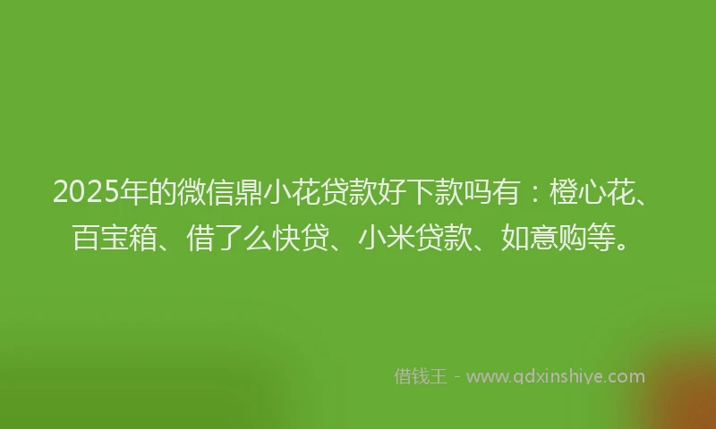 2025年的微信鼎小花贷款好下款吗有：橙心花、百宝箱、借了么快贷、小米贷款、如意购等。