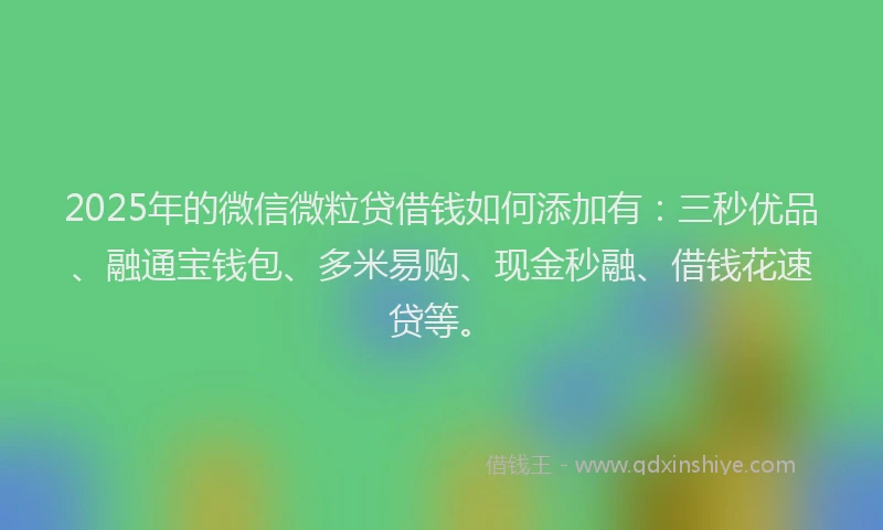 2025年的微信微粒贷借钱如何添加有：三秒优品、融通宝钱包、多米易购、现金秒融、借钱花速贷等。