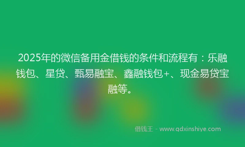 2025年的微信备用金借钱的条件和流程有：乐融钱包、星贷、甄易融宝、鑫融钱包+、现金易贷宝融等。