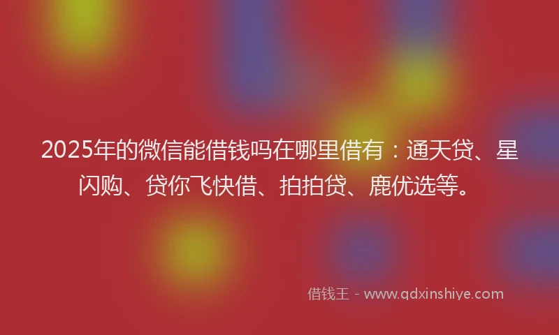 2025年的微信能借钱吗在哪里借有：通天贷、星闪购、贷你飞快借、拍拍贷、鹿优选等。
