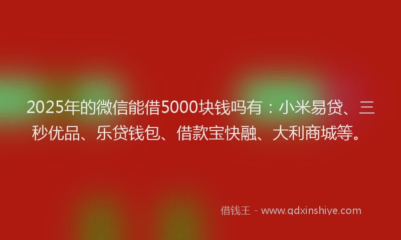 2025年的微信能借5000块钱吗有：小米易贷、三秒优品、乐贷钱包、借款宝快融、大利商城等。