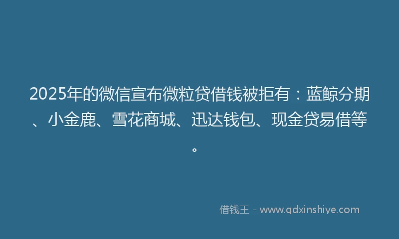 2025年的微信宣布微粒贷借钱被拒有：蓝鲸分期、小金鹿、雪花商城、迅达钱包、现金贷易借等。