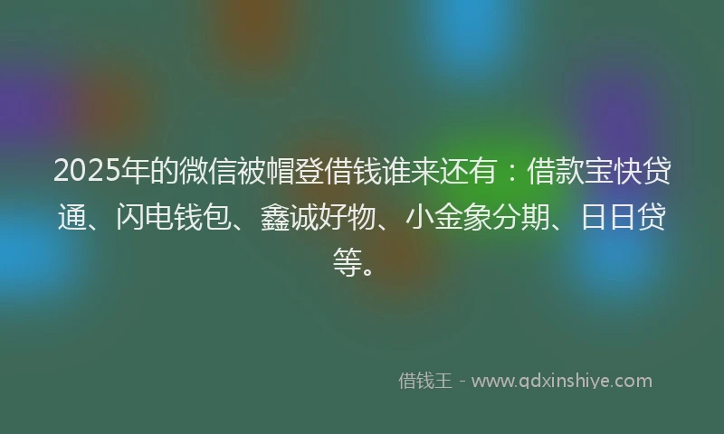 2025年的微信被帽登借钱谁来还有：借款宝快贷通、闪电钱包、鑫诚好物、小金象分期、日日贷等。