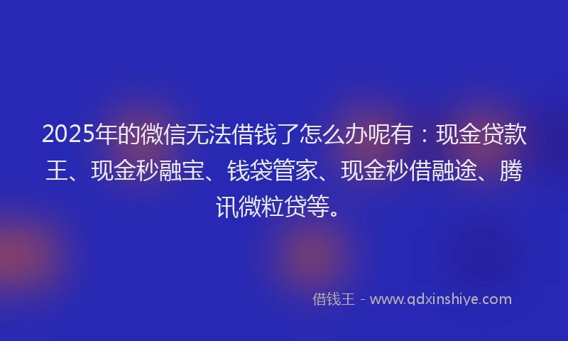 2025年的微信无法借钱了怎么办呢有：现金贷款王、现金秒融宝、钱袋管家、现金秒借融途、腾讯微粒贷等。