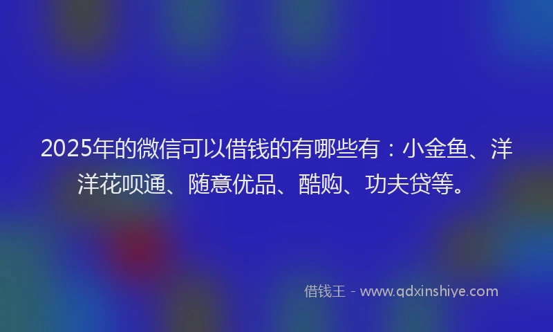 2025年的微信可以借钱的有哪些有：小金鱼、洋洋花呗通、随意优品、酷购、功夫贷等。