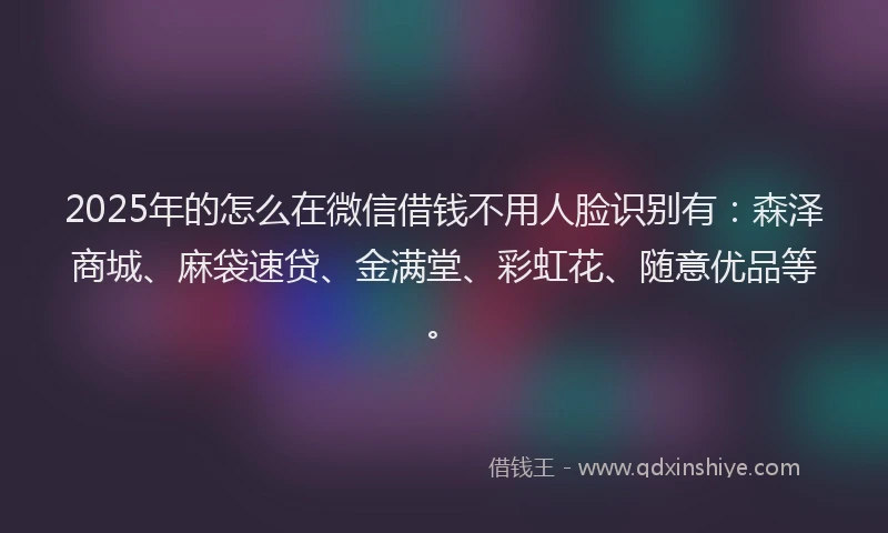 2025年的怎么在微信借钱不用人脸识别有：森泽商城、麻袋速贷、金满堂、彩虹花、随意优品等。