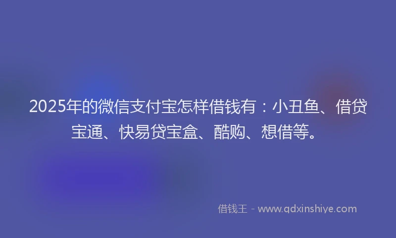 2025年的微信支付宝怎样借钱有：小丑鱼、借贷宝通、快易贷宝盒、酷购、想借等。