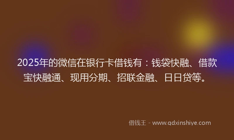 2025年的微信在银行卡借钱有：钱袋快融、借款宝快融通、现用分期、招联金融、日日贷等。