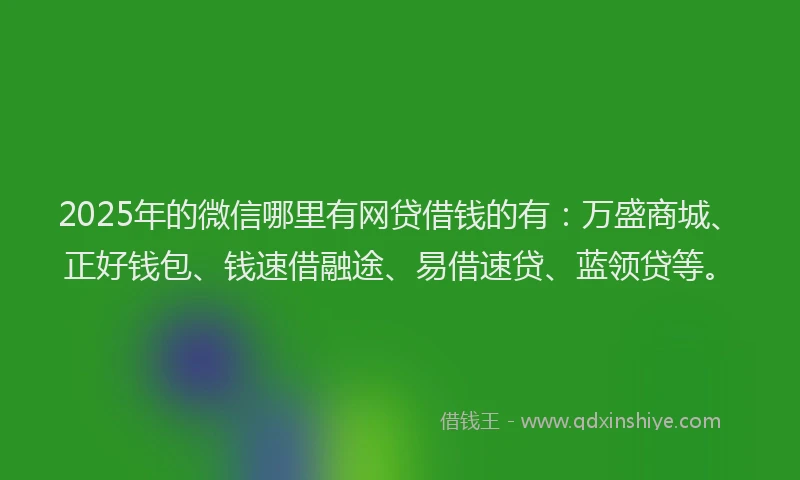 2025年的微信哪里有网贷借钱的有：万盛商城、正好钱包、钱速借融途、易借速贷、蓝领贷等。