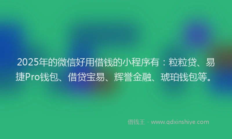 2025年的微信好用借钱的小程序有：粒粒贷、易捷Pro钱包、借贷宝易、辉誉金融、琥珀钱包等。