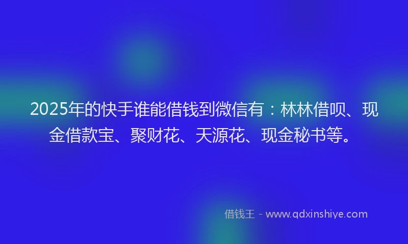 2025年的快手谁能借钱到微信有：林林借呗、现金借款宝、聚财花、天源花、现金秘书等。