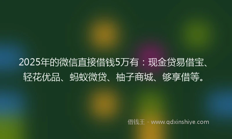 2025年的微信直接借钱5万有：现金贷易借宝、轻花优品、蚂蚁微贷、柚子商城、够享借等。