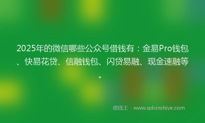 2025年的微信哪些公众号借钱有：金易Pro钱包、快易花贷、信融钱包、闪贷易融、现金速融等。