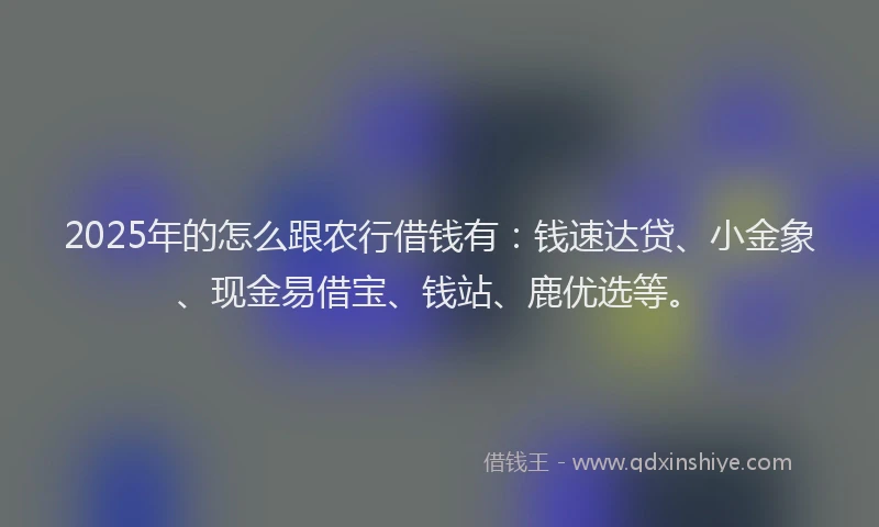 2025年的怎么跟农行借钱有：钱速达贷、小金象、现金易借宝、钱站、鹿优选等。