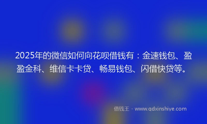 2025年的微信如何向花呗借钱有：金速钱包、盈盈金科、维信卡卡贷、畅易钱包、闪借快贷等。