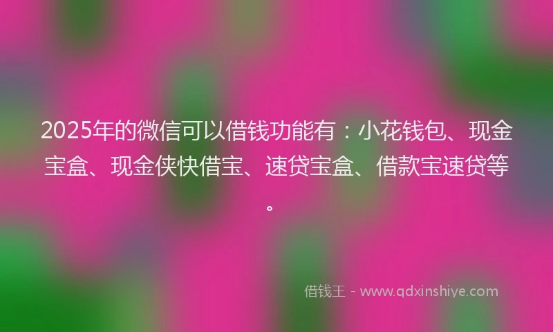 2025年的微信可以借钱功能有：小花钱包、现金宝盒、现金侠快借宝、速贷宝盒、借款宝速贷等。