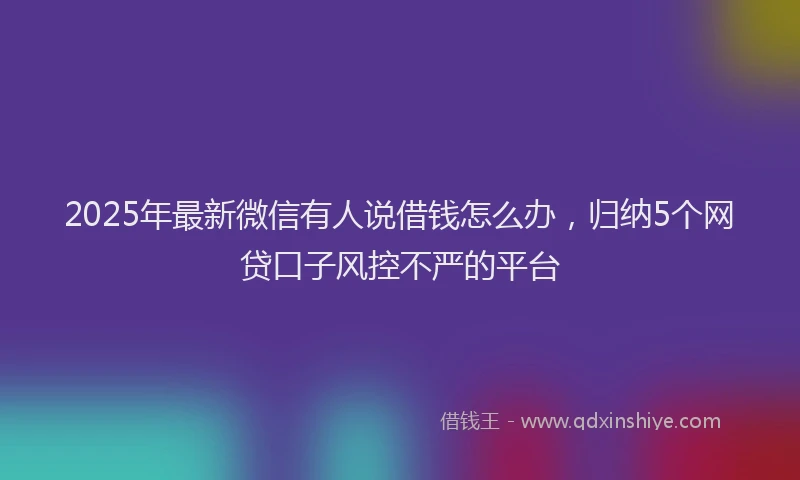 2025年最新微信有人说借钱怎么办，归纳5个网贷口子风控不严的平台