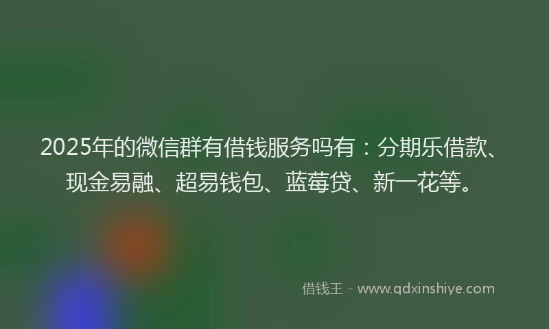 2025年的微信群有借钱服务吗有：分期乐借款、现金易融、超易钱包、蓝莓贷、新一花等。