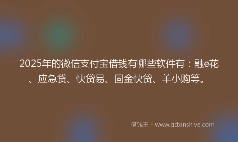 2025年的微信支付宝借钱有哪些软件有：融e花、应急贷、快贷易、固金快贷、羊小购等。