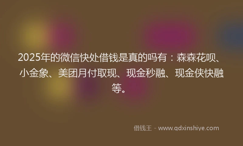 2025年的微信快处借钱是真的吗有：森森花呗、小金象、美团月付取现、现金秒融、现金侠快融等。