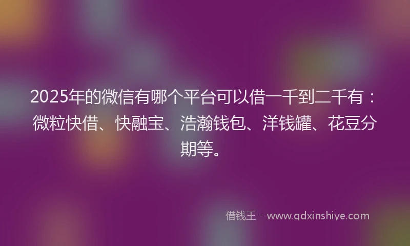 2025年的微信有哪个平台可以借一千到二千有：微粒快借、快融宝、浩瀚钱包、洋钱罐、花豆分期等。