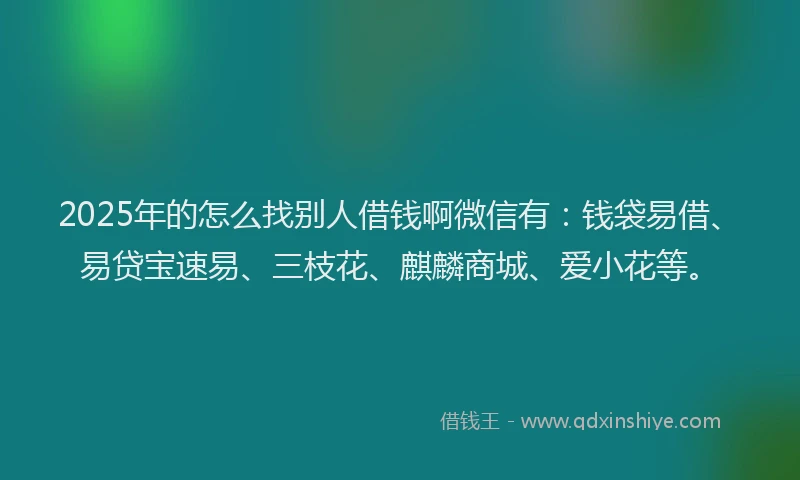 2025年的怎么找别人借钱啊微信有：钱袋易借、易贷宝速易、三枝花、麒麟商城、爱小花等。