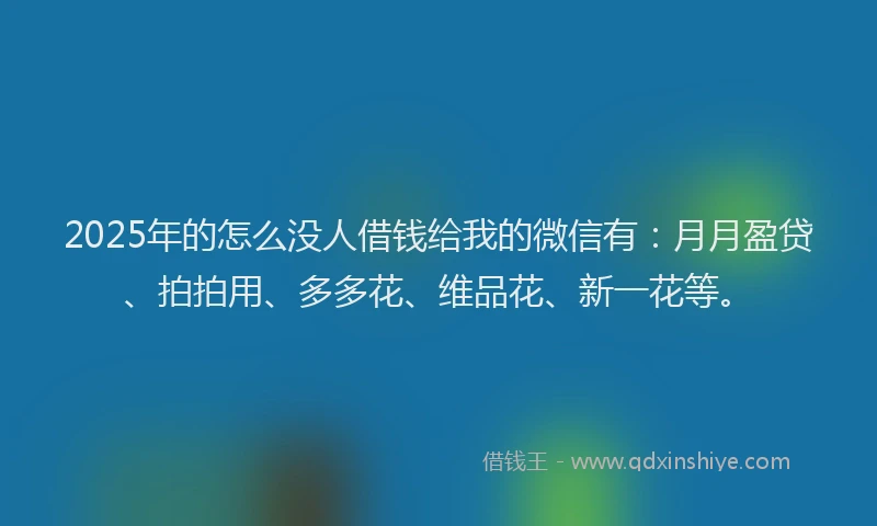 2025年的怎么没人借钱给我的微信有：月月盈贷、拍拍用、多多花、维品花、新一花等。