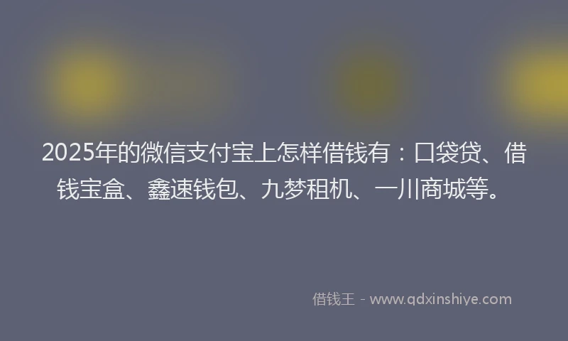 2025年的微信支付宝上怎样借钱有：口袋贷、借钱宝盒、鑫速钱包、九梦租机、一川商城等。