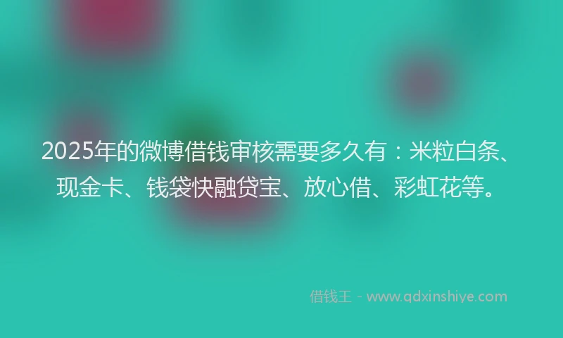 2025年的微博借钱审核需要多久有：米粒白条、现金卡、钱袋快融贷宝、放心借、彩虹花等。