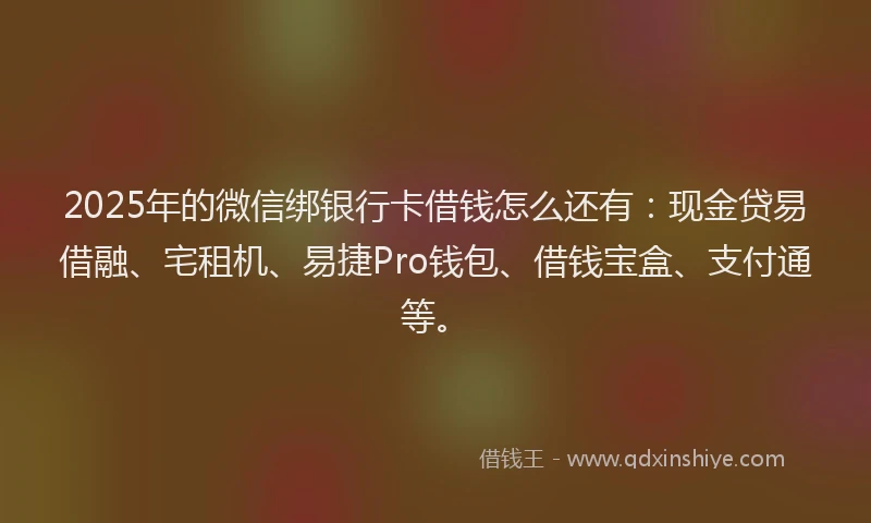 2025年的微信绑银行卡借钱怎么还有：现金贷易借融、宅租机、易捷Pro钱包、借钱宝盒、支付通等。