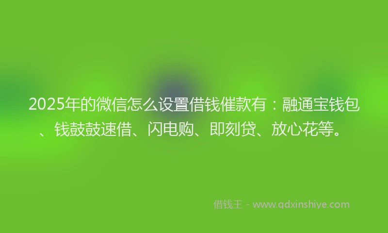 2025年的微信怎么设置借钱催款有：融通宝钱包、钱鼓鼓速借、闪电购、即刻贷、放心花等。