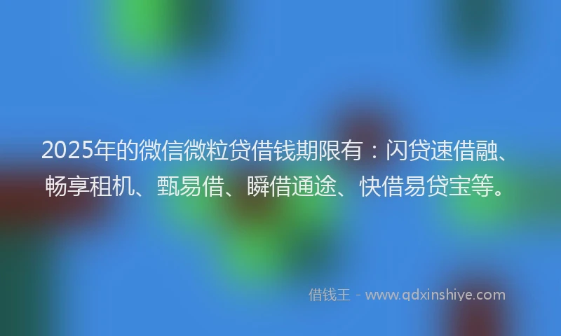 2025年的微信微粒贷借钱期限有：闪贷速借融、畅享租机、甄易借、瞬借通途、快借易贷宝等。
