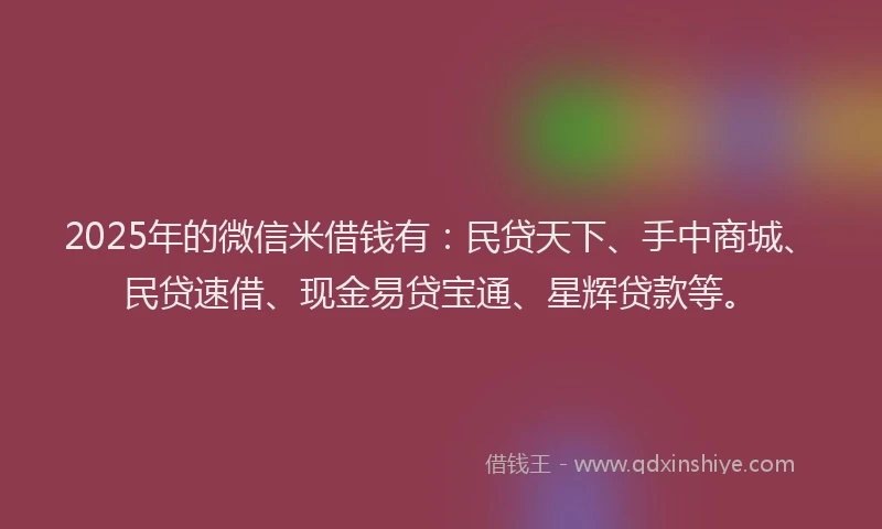 2025年的微信米借钱有：民贷天下、手中商城、民贷速借、现金易贷宝通、星辉贷款等。