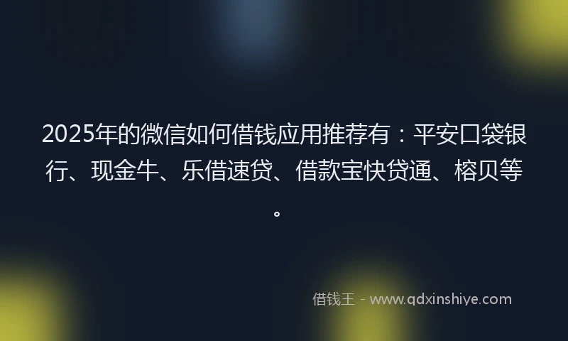 2025年的微信如何借钱应用推荐有：平安口袋银行、现金牛、乐借速贷、借款宝快贷通、榕贝等。