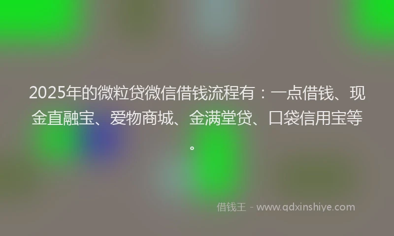2025年的微粒贷微信借钱流程有：一点借钱、现金直融宝、爱物商城、金满堂贷、口袋信用宝等。