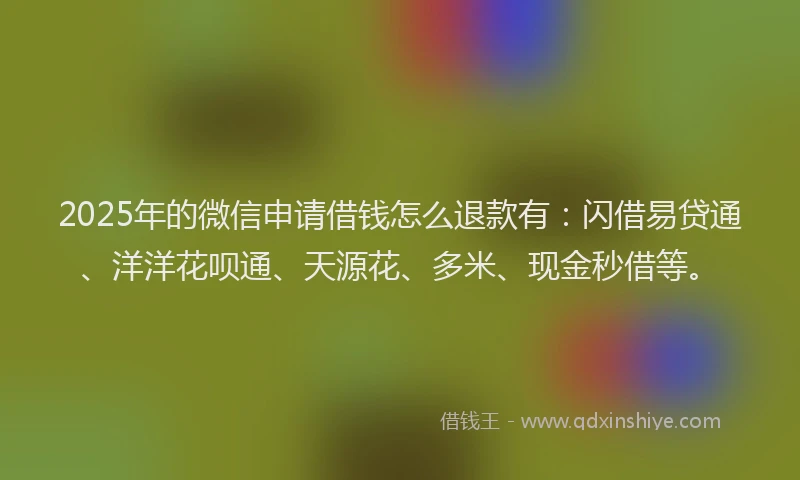 2025年的微信申请借钱怎么退款有：闪借易贷通、洋洋花呗通、天源花、多米、现金秒借等。