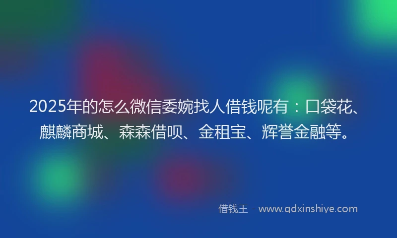 2025年的怎么微信委婉找人借钱呢有：口袋花、麒麟商城、森森借呗、金租宝、辉誉金融等。