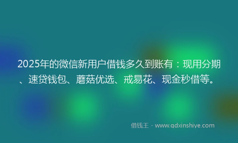 2025年的微信新用户借钱多久到账有：现用分期、速贷钱包、蘑菇优选、戒易花、现金秒借等。