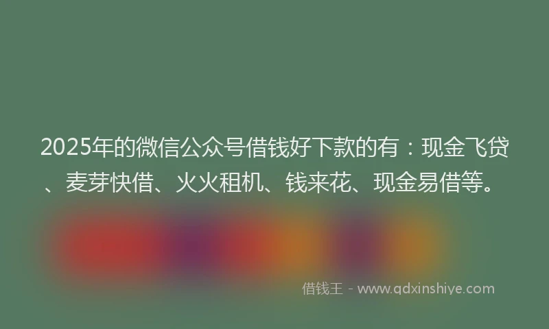 2025年的微信公众号借钱好下款的有：现金飞贷、麦芽快借、火火租机、钱来花、现金易借等。