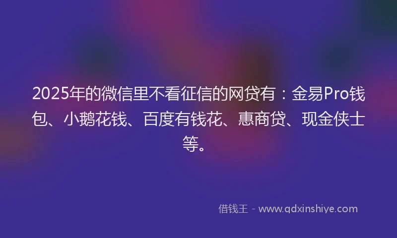 2025年的微信里不看征信的网贷有：金易Pro钱包、小鹅花钱、百度有钱花、惠商贷、现金侠士等。