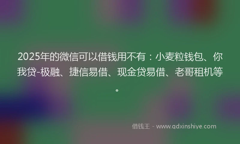 2025年的微信可以借钱用不有：小麦粒钱包、你我贷-极融、捷信易借、现金贷易借、老哥租机等。