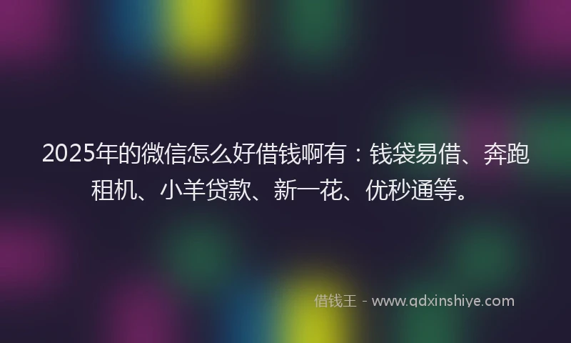 2025年的微信怎么好借钱啊有：钱袋易借、奔跑租机、小羊贷款、新一花、优秒通等。