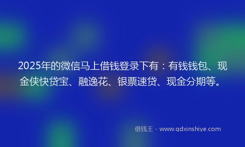 2025年的微信马上借钱登录下有：有钱钱包、现金侠快贷宝、融逸花、银票速贷、现金分期等。